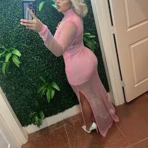 Pink Mesh Long Sleeve Dress